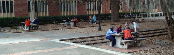 Artists and workshop leaders enjoying the beautiful weather we had by meeting outside.