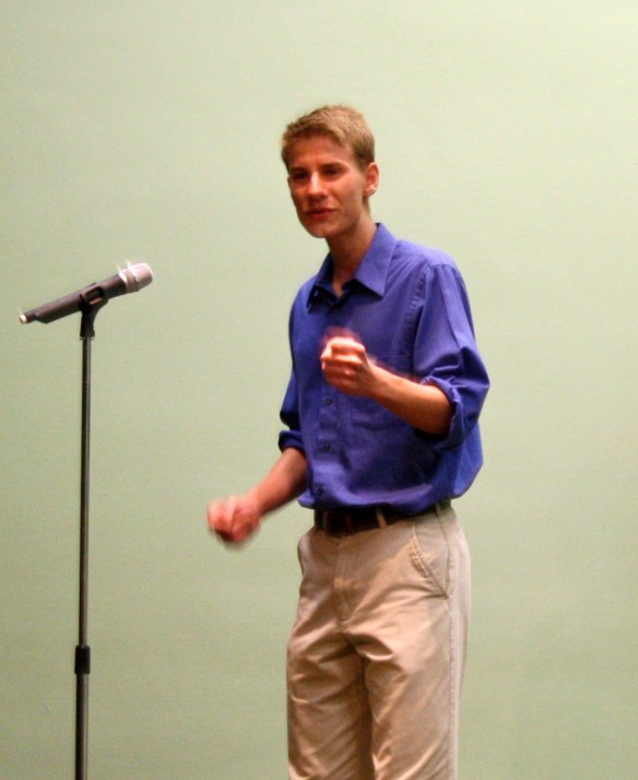 Rhen Davis from Bucholz High School in Alachua County recited "The End of the World" by Dana Gioia. This program encouraged students like Rhen to learn public speaking skills, build self-confidence, and learn about their literary heritage.