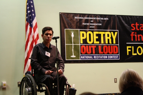 Second place winner Ricky Vega-Bossa from Western High School in Broward County recited "The Charge of the Light Brigade" by Alfred Lord Tennyson during the final round.