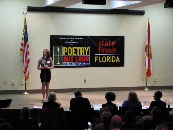 All students recited a poem in the first and second round. Cassidy Camp of Coral Shores High School in Monroe County presented "Baudelaire" By Delmore Schwartz in the first round.