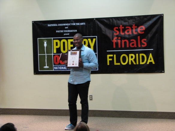 This year a new award was added to the state finals, and the Muse Award was given to David Luciemable of North Fort Myers High School. This award was given to the student whose passion and engagement with poetry stood out during their recitation. The decision was made by Division of Cultural Affairs Director Sandy Shaughnessy in consultation with her staff.
